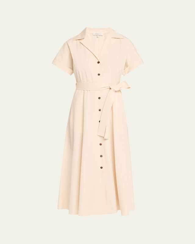 Belted A-Line Cotton Midi Shirtdress